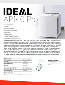 IDEAL AP140 Pro Indoor Air Purifier - 2,800 sq. ft. Coverage